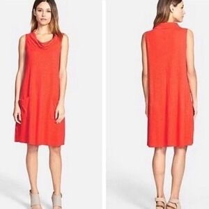 EILEEN FISHER Midi Dress Sz M Sleeveless Cowl Stretch Jersey USA Casual‎ Comfort
